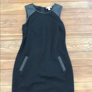 Black Pencil Dress with Leather Shoulder Detailing